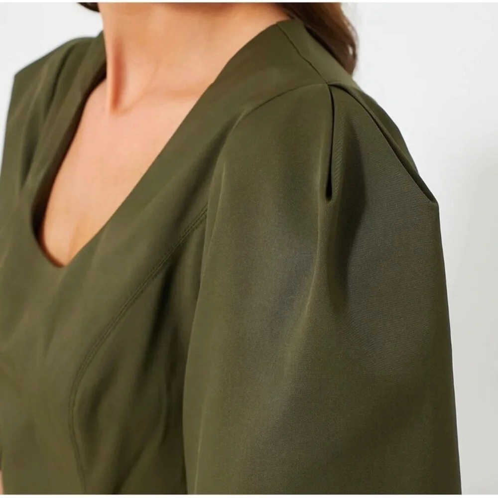Tuckernuck Olive Twill Ariella Mini Dress XXXL | Puff Sleeve Utility Style NWT - Picture 11 of 12